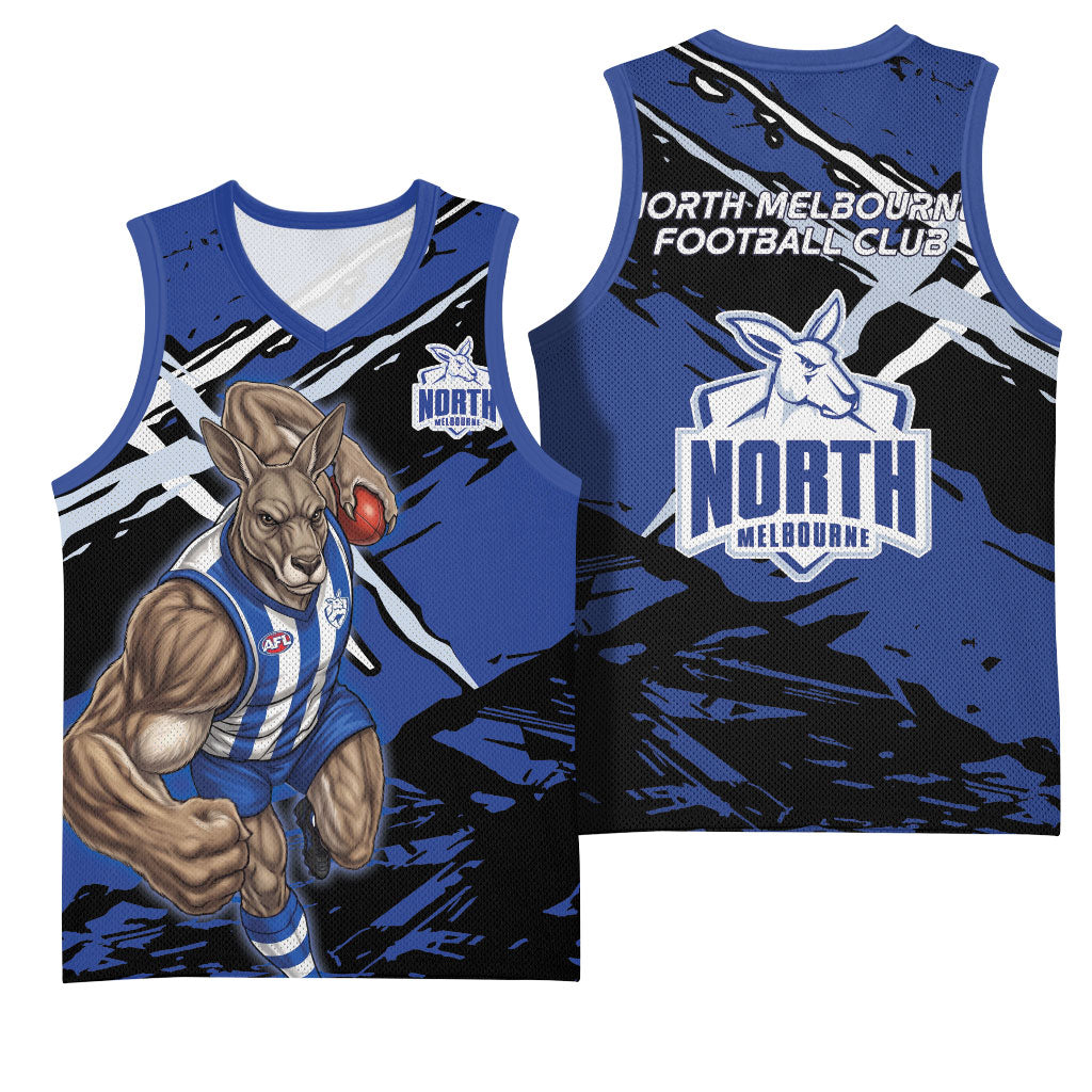 North Melbourne Football Club Basketball Jersey Kangaroos Muscular Mascot Graphic - Abstract Paint Splatter Art