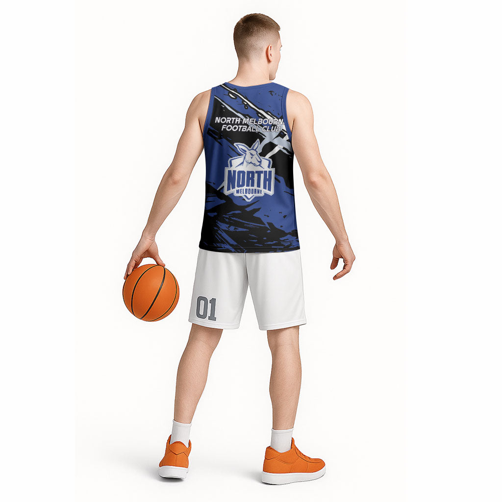 North Melbourne Football Club Basketball Jersey Kangaroos Muscular Mascot Graphic - Abstract Paint Splatter Art