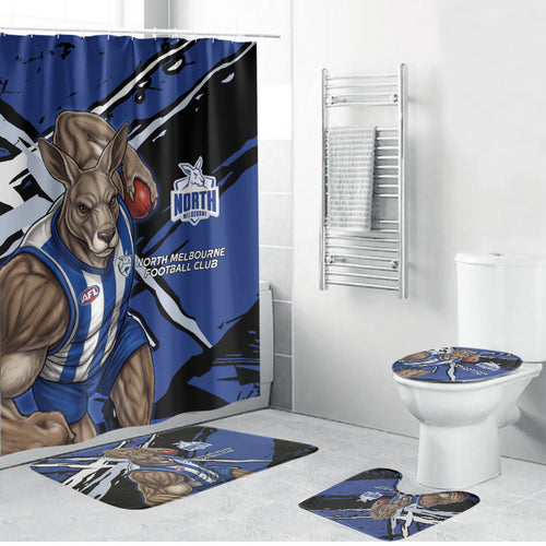 North Melbourne Football Club Bathroom Set Kangaroos Muscular Mascot Graphic - Abstract Paint Splatter Art