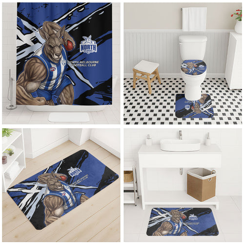 North Melbourne Football Club Bathroom Set Kangaroos Muscular Mascot Graphic - Abstract Paint Splatter Art