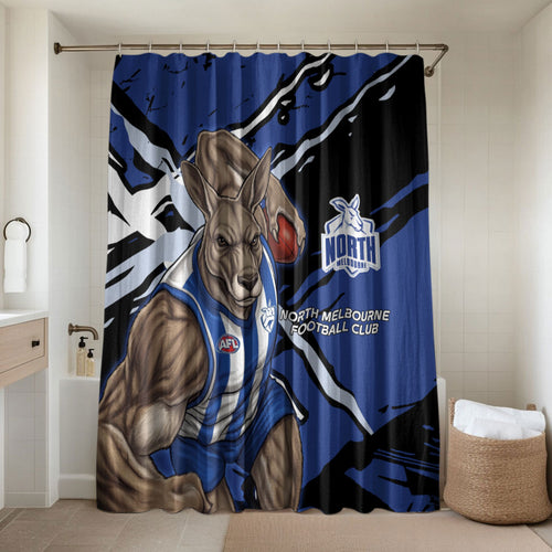 North Melbourne Football Club Bathroom Set Kangaroos Muscular Mascot Graphic - Abstract Paint Splatter Art