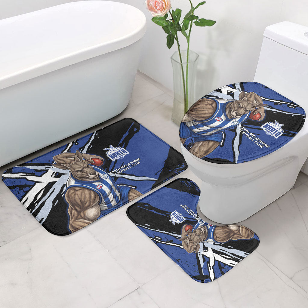 North Melbourne Football Club Bathroom Set Kangaroos Muscular Mascot Graphic - Abstract Paint Splatter Art
