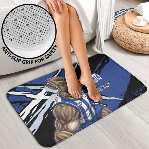 North Melbourne Football Club Bathroom Set Kangaroos Muscular Mascot Graphic - Abstract Paint Splatter Art