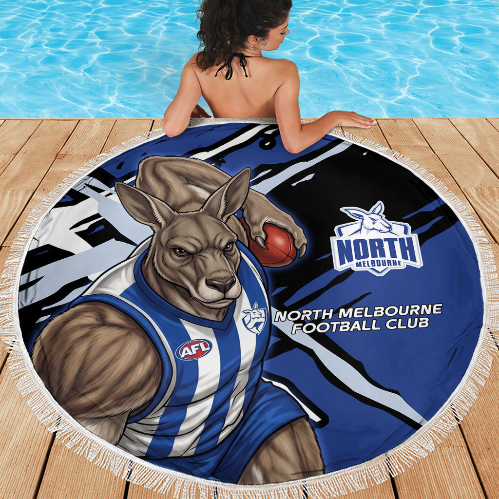 North Melbourne Football Club Beach Blanket Kangaroos Muscular Mascot Graphic - Abstract Paint Splatter Art