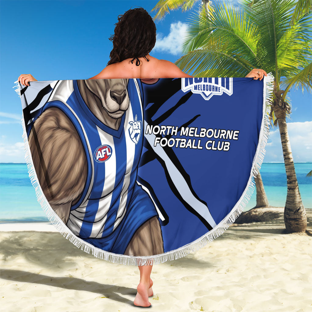 North Melbourne Football Club Beach Blanket Kangaroos Muscular Mascot Graphic - Abstract Paint Splatter Art