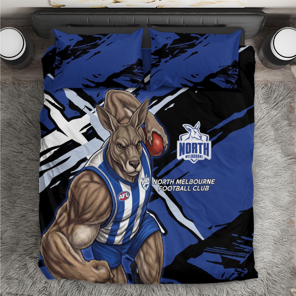 North Melbourne Football Club Bedding Set Kangaroos Muscular Mascot Graphic - Abstract Paint Splatter Art