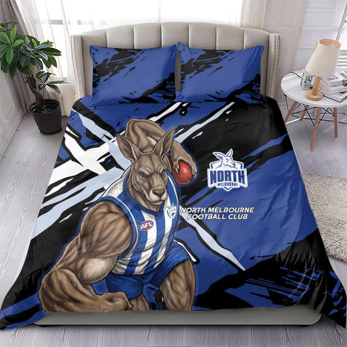 North Melbourne Football Club Bedding Set Kangaroos Muscular Mascot Graphic - Abstract Paint Splatter Art