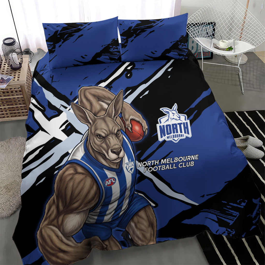 North Melbourne Football Club Bedding Set Kangaroos Muscular Mascot Graphic - Abstract Paint Splatter Art