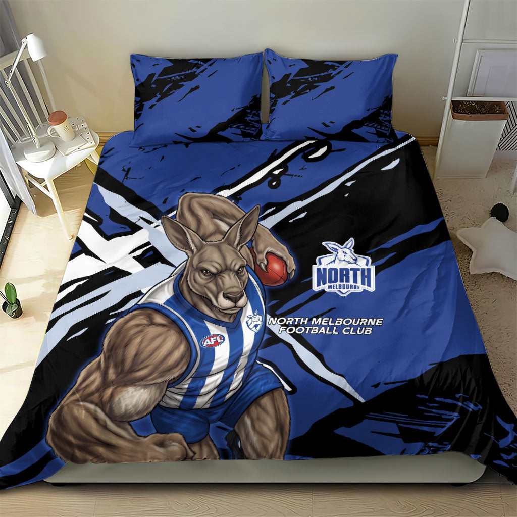 North Melbourne Football Club Bedding Set Kangaroos Muscular Mascot Graphic - Abstract Paint Splatter Art