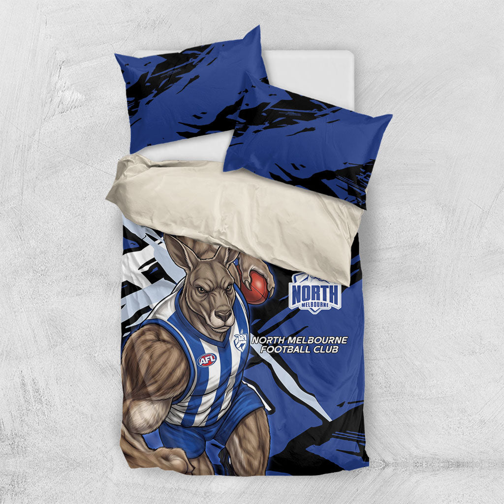 North Melbourne Football Club Bedding Set Kangaroos Muscular Mascot Graphic - Abstract Paint Splatter Art
