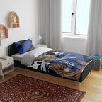 North Melbourne Football Club Bedding Set Kangaroos Muscular Mascot Graphic - Abstract Paint Splatter Art