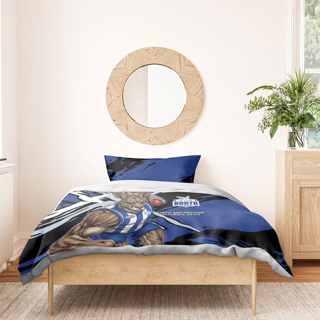 North Melbourne Football Club Bedding Set Kangaroos Muscular Mascot Graphic - Abstract Paint Splatter Art