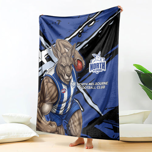 North Melbourne Football Club Blanket Kangaroos Muscular Mascot Graphic - Abstract Paint Splatter Art