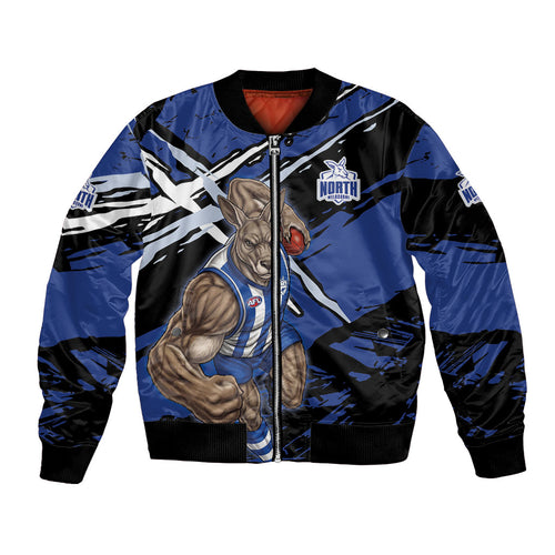 North Melbourne Football Club Bomber Jacket Kangaroos Muscular Mascot Graphic - Abstract Paint Splatter Art