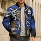 North Melbourne Football Club Bomber Puffer Jacket Kangaroos Muscular Mascot Graphic - Abstract Paint Splatter Art