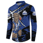 North Melbourne Football Club Button Sweatshirt Kangaroos Muscular Mascot Graphic - Abstract Paint Splatter Art
