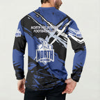 North Melbourne Football Club Button Sweatshirt Kangaroos Muscular Mascot Graphic - Abstract Paint Splatter Art