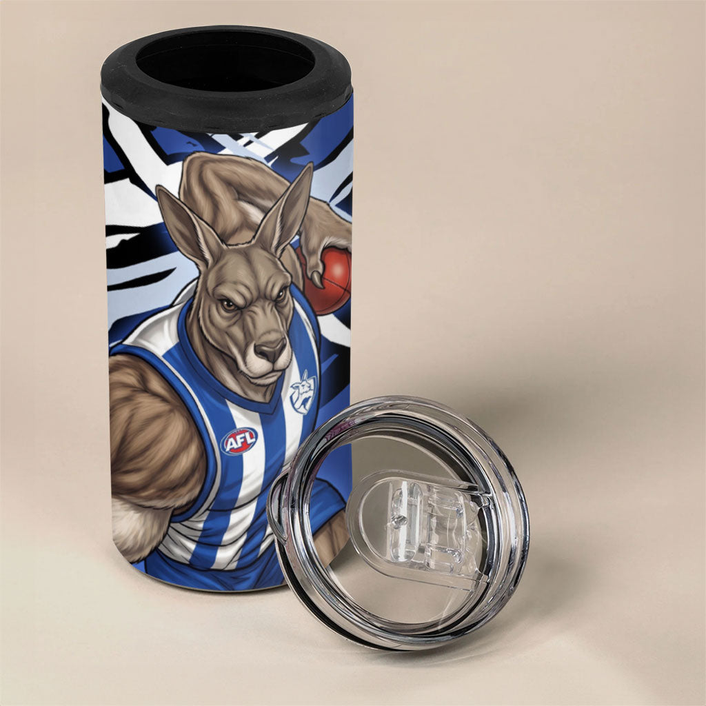 North Melbourne Football Club 4 in 1 Can Cooler Tumbler Kangaroos Muscular Mascot Graphic - Abstract Paint Splatter Art