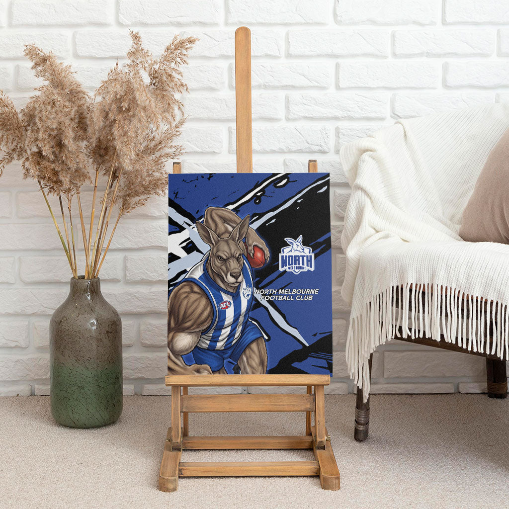 North Melbourne Football Club Canvas Wall Art Kangaroos Muscular Mascot Graphic - Abstract Paint Splatter Art