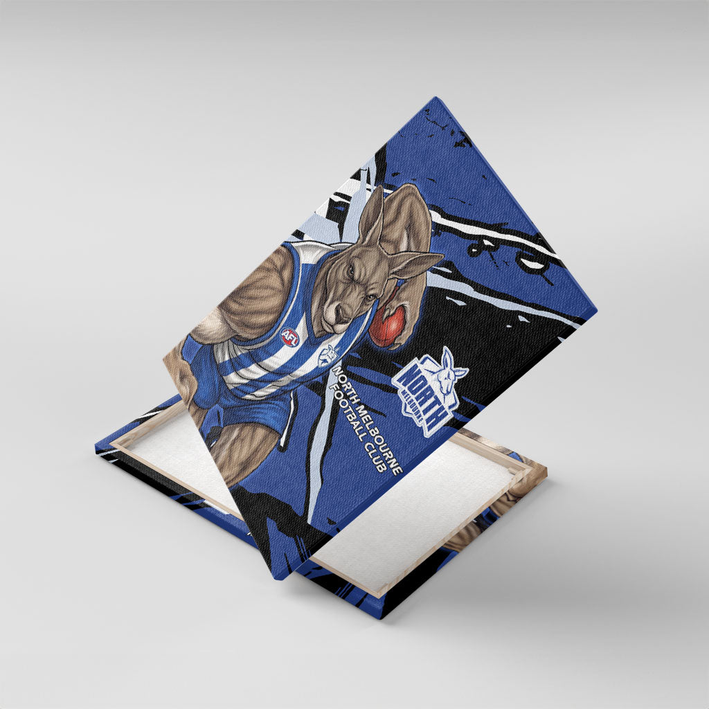 North Melbourne Football Club Canvas Wall Art Kangaroos Muscular Mascot Graphic - Abstract Paint Splatter Art