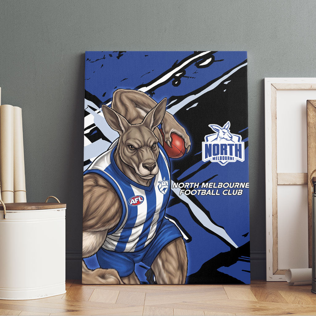 North Melbourne Football Club Canvas Wall Art Kangaroos Muscular Mascot Graphic - Abstract Paint Splatter Art