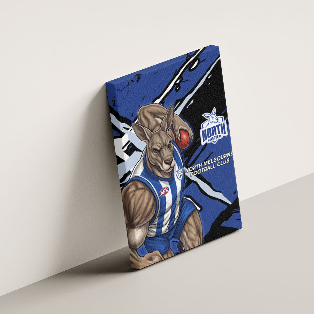 North Melbourne Football Club Canvas Wall Art Kangaroos Muscular Mascot Graphic - Abstract Paint Splatter Art