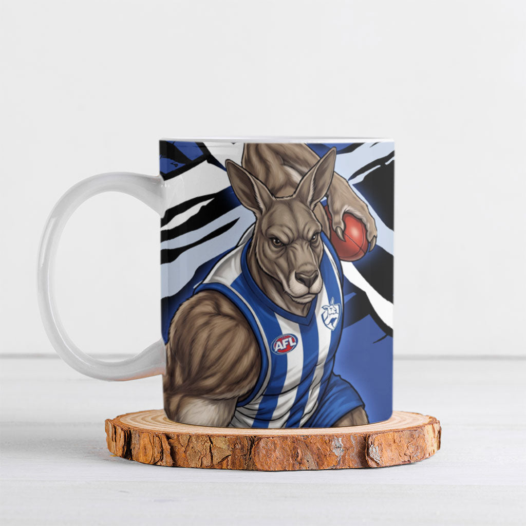 North Melbourne Football Club Ceramic Mug Kangaroos Muscular Mascot Graphic - Abstract Paint Splatter Art