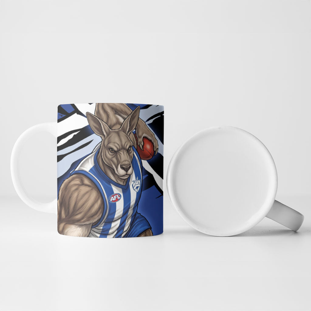 North Melbourne Football Club Ceramic Mug Kangaroos Muscular Mascot Graphic - Abstract Paint Splatter Art