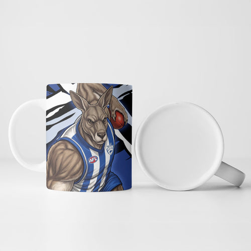 North Melbourne Football Club Ceramic Mug Kangaroos Muscular Mascot Graphic - Abstract Paint Splatter Art