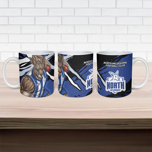 North Melbourne Football Club Ceramic Mug Kangaroos Muscular Mascot Graphic - Abstract Paint Splatter Art