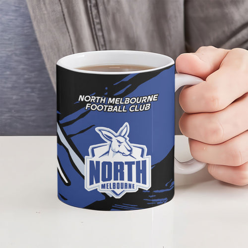 North Melbourne Football Club Ceramic Mug Kangaroos Muscular Mascot Graphic - Abstract Paint Splatter Art
