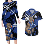 North Melbourne Football Club Couples Matching Long Sleeve Bodycon Dress and Hawaiian Shirt Kangaroos Muscular Mascot Graphic - Abstract Paint Splatter Art