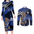 North Melbourne Football Club Couples Matching Long Sleeve Bodycon Dress and Long Sleeve Button Shirt Kangaroos Muscular Mascot Graphic - Abstract Paint Splatter Art