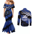 North Melbourne Football Club Couples Matching Mermaid Dress and Long Sleeve Button Shirt Kangaroos Muscular Mascot Graphic - Abstract Paint Splatter Art