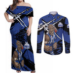 North Melbourne Football Club Couples Matching Off Shoulder Maxi Dress and Long Sleeve Button Shirt Kangaroos Muscular Mascot Graphic - Abstract Paint Splatter Art