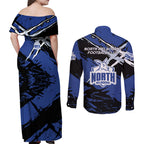 North Melbourne Football Club Couples Matching Off Shoulder Maxi Dress and Long Sleeve Button Shirt Kangaroos Muscular Mascot Graphic - Abstract Paint Splatter Art