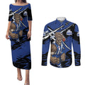 North Melbourne Football Club Couples Matching Puletasi and Long Sleeve Button Shirt Kangaroos Muscular Mascot Graphic - Abstract Paint Splatter Art