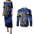 North Melbourne Football Club Couples Matching Puletasi and Long Sleeve Button Shirt Kangaroos Muscular Mascot Graphic - Abstract Paint Splatter Art