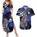 North Melbourne Football Club Couples Matching Summer Maxi Dress and Hawaiian Shirt Kangaroos Muscular Mascot Graphic - Abstract Paint Splatter Art