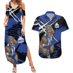 North Melbourne Football Club Couples Matching Summer Maxi Dress and Hawaiian Shirt Kangaroos Muscular Mascot Graphic - Abstract Paint Splatter Art