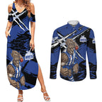North Melbourne Football Club Couples Matching Summer Maxi Dress and Long Sleeve Button Shirt Kangaroos Muscular Mascot Graphic - Abstract Paint Splatter Art