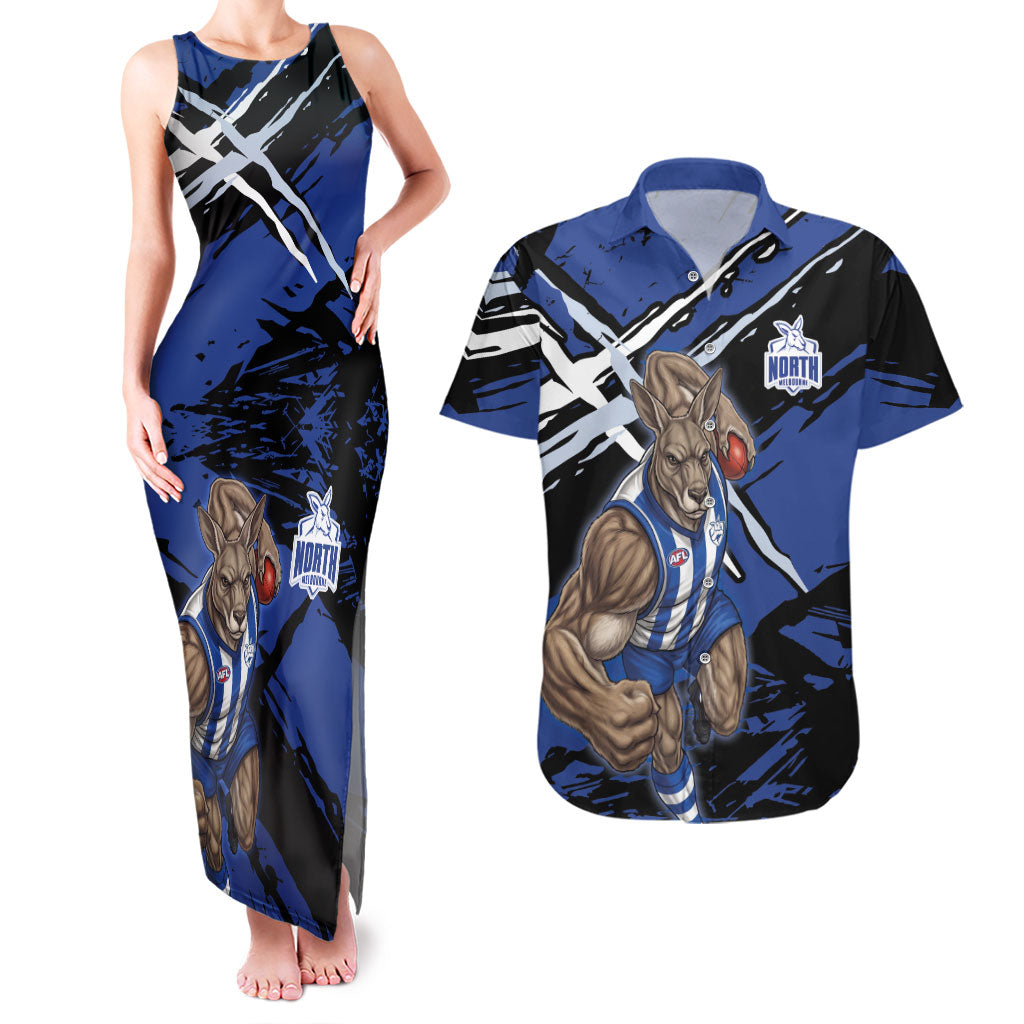 North Melbourne Football Club Couples Matching Tank Maxi Dress and Hawaiian Shirt Kangaroos Muscular Mascot Graphic - Abstract Paint Splatter Art