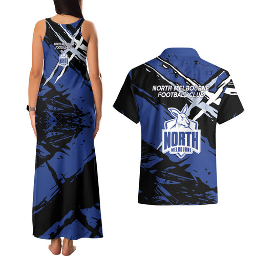 North Melbourne Football Club Couples Matching Tank Maxi Dress and Hawaiian Shirt Kangaroos Muscular Mascot Graphic - Abstract Paint Splatter Art