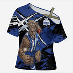North Melbourne Football Club Cross Shoulder Shirt Kangaroos Muscular Mascot Graphic - Abstract Paint Splatter Art