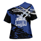 North Melbourne Football Club Cross Shoulder Shirt Kangaroos Muscular Mascot Graphic - Abstract Paint Splatter Art