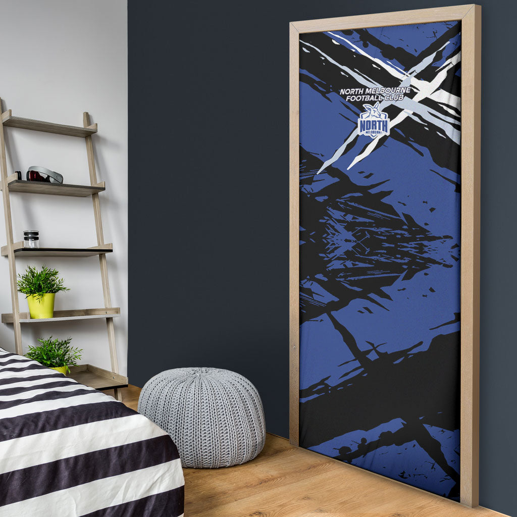 North Melbourne Football Club Door Cover Kangaroos Muscular Mascot Graphic - Abstract Paint Splatter Art