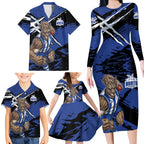 North Melbourne Football Club Family Matching Long Sleeve Bodycon Dress and Hawaiian Shirt Kangaroos Muscular Mascot Graphic - Abstract Paint Splatter Art