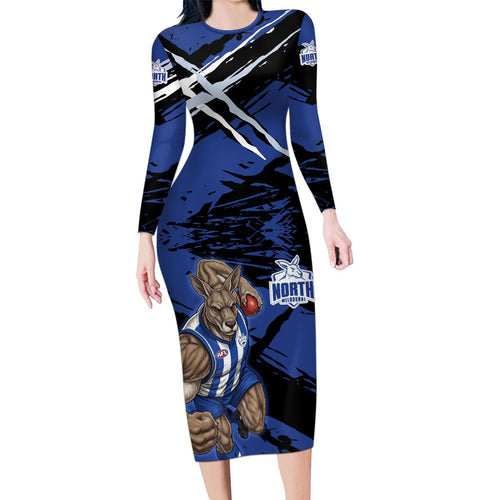North Melbourne Football Club Family Matching Long Sleeve Bodycon Dress and Hawaiian Shirt Kangaroos Muscular Mascot Graphic - Abstract Paint Splatter Art