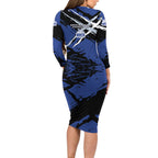 North Melbourne Football Club Family Matching Long Sleeve Bodycon Dress and Hawaiian Shirt Kangaroos Muscular Mascot Graphic - Abstract Paint Splatter Art