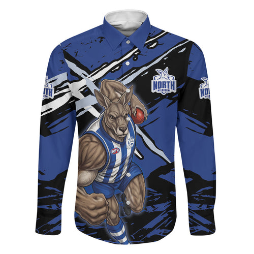 North Melbourne Football Club Family Matching Mermaid Dress and Hawaiian Shirt Kangaroos Muscular Mascot Graphic - Abstract Paint Splatter Art